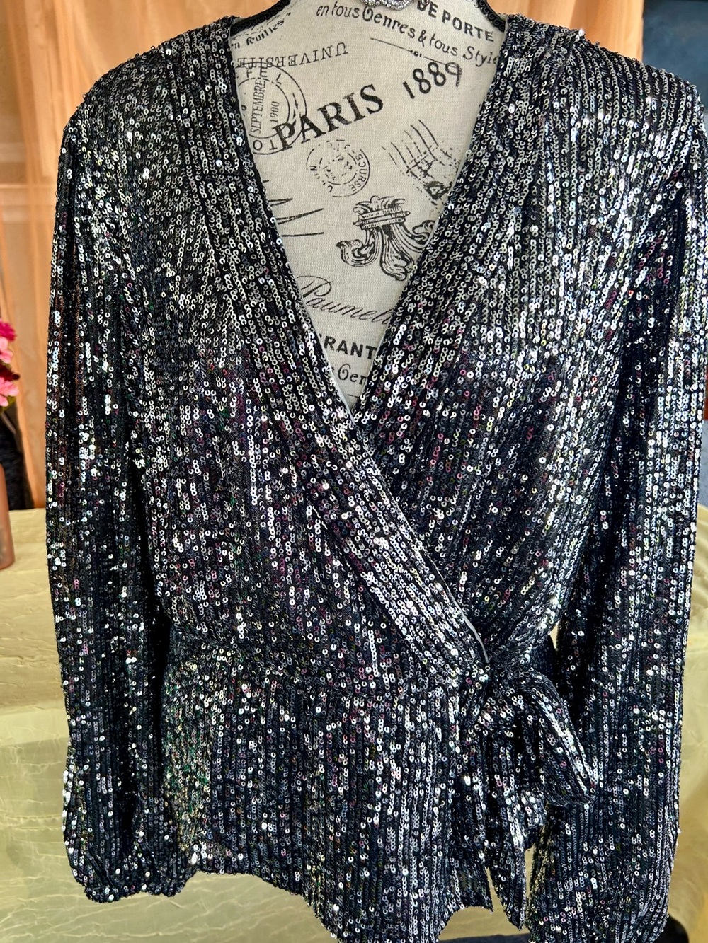 Nanette Lepore Black Sequin Wrap Blazer